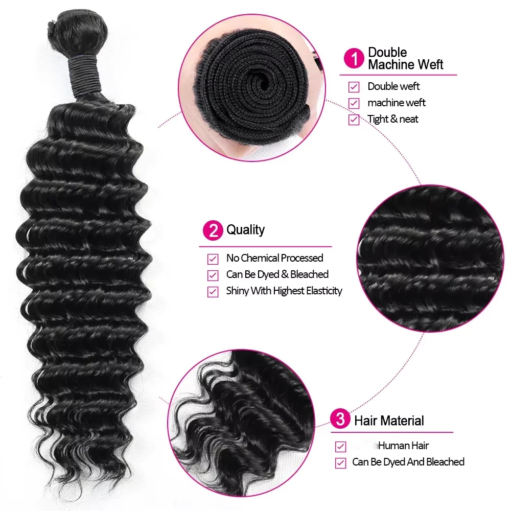 Brazilian Virgin Human Hair De - Deep Wave 3 Bundles With Closure ulasan dan harga