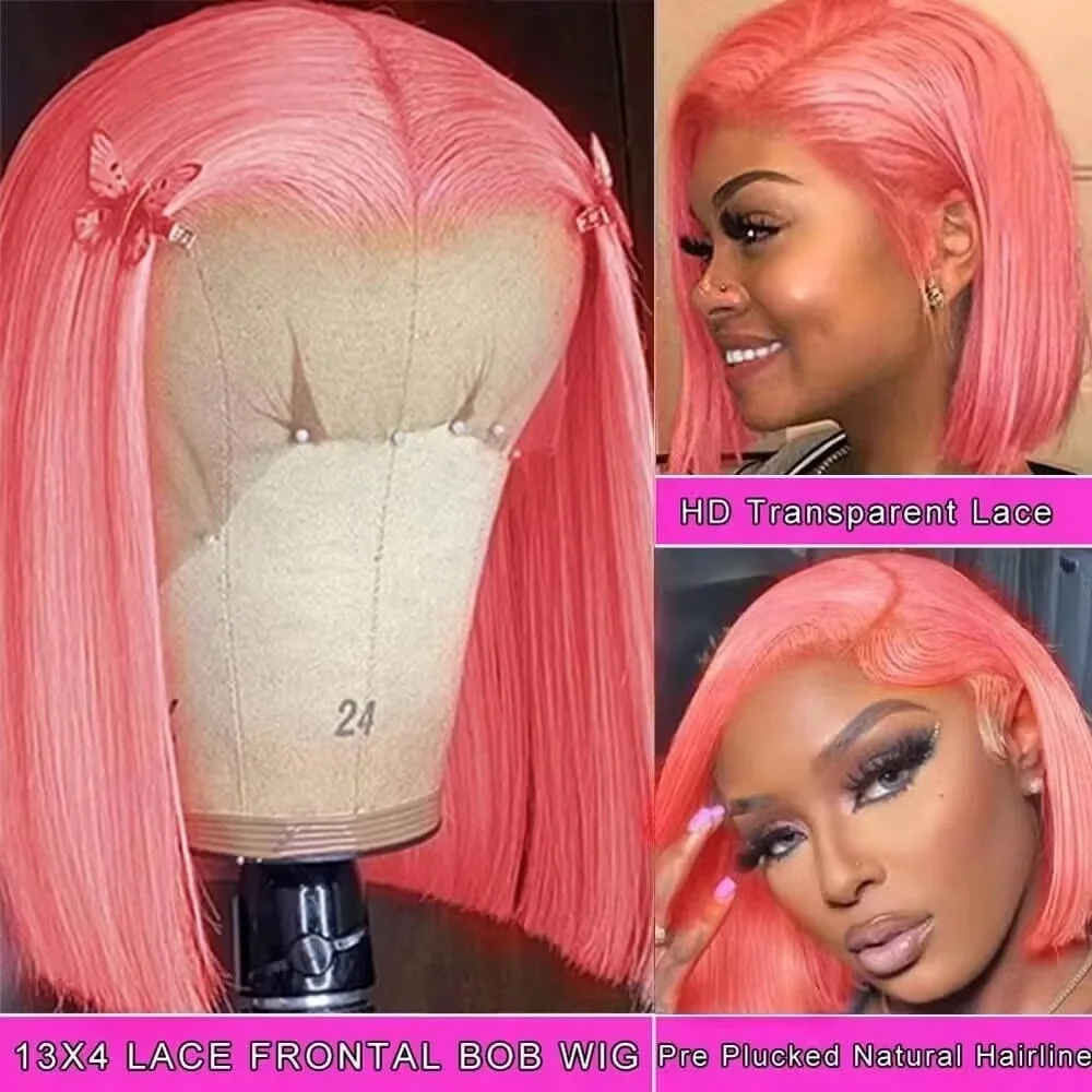 10Inch Pink Bob Wigs Human Hai - Pre Parted 13X4 Lace Front Bob Wig ulasan dan harga